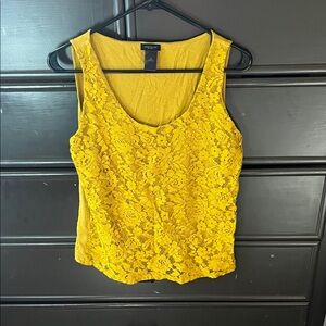 Ann Taylor Yellow Lace Scoop Neck Tank Top